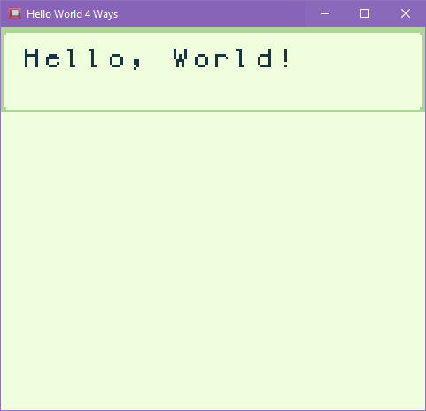 A screenshot showing the results of this Hello World program running.